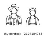 man and woman in traditional dress linear icons. Faceless christian people avatar. Line silhouette. Outline flat style. Vector illustration.
