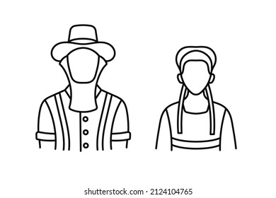 man and woman in traditional dress linear icons. Faceless christian people avatar. Line silhouette. Outline flat style. Vector illustration.

