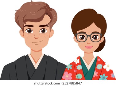 Hombre y mujer con atuendo tradicional japonés