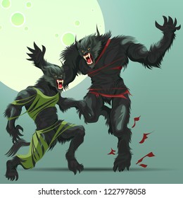 Man and woman transformating into werewolf poster