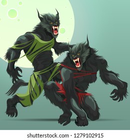 Man and woman transformating into werewolf poster