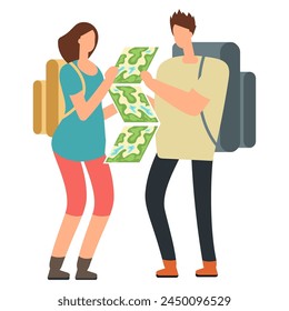 man and woman travelers with paper map