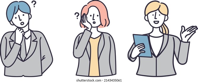 Man and woman with troubled faces Woman in charge of explanation Simple Illustration