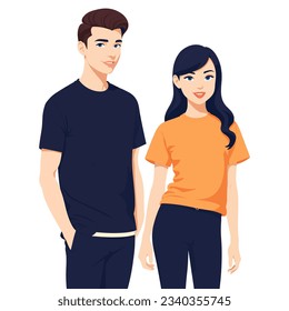 Man and woman in a T-shirt. A couple in love. Advertising T-shirts. Vector illustration