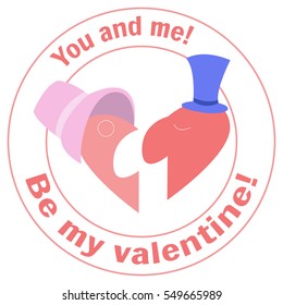 A man and a woman - the two halves puzzle of the heart. Be my valentine. Flat icon stamp for the website and print. Greeting card.