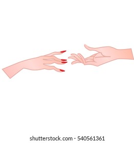 Man and woman. Two hands isolated on white background. Vector