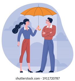 Man and woman under an umbrella. Flat design vector concept for insurance website, infographics and mobile app.