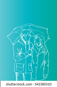 Man and woman under an umbrella. Sketchy style.