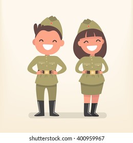 Man and woman in uniform of the Great Patriotic War. Vector illustration