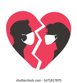 Man and woman use medical mask.  Virus sign