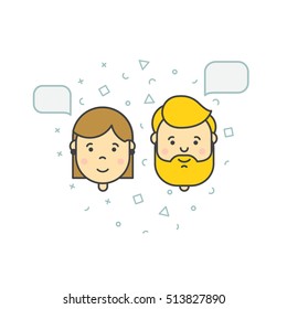 man woman user icons with speech bubble for web design isolated