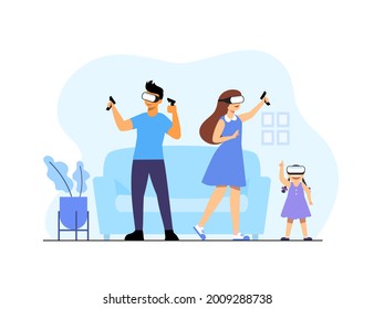 Man and woman using augmented reality technology, virtual reality headset in use. They Wearing Vr Goggles Modern Technology. They enjoyment play in online gaming at home with virtual reality headset