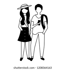 man and woman using mobile device