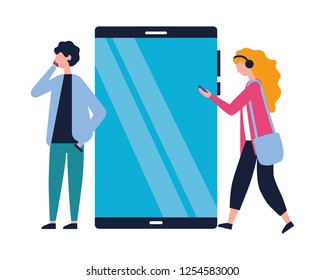 man and woman using mobile technology