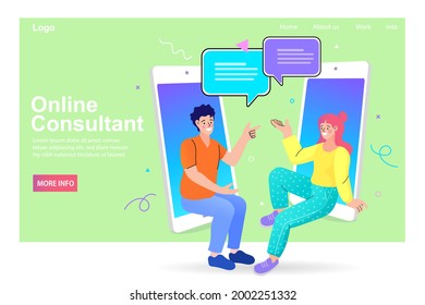 Man and woman using smartphone sending messages. application for internet conversation, digital communication. online chatting speech bubbles. Concept of chatting. Flat style vector illustration