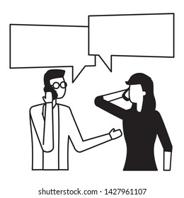 man and woman using smartphone talk bubble vector illustration