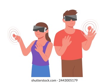 Man and woman using VR Goggles, VR experience concept, Flat vector augmented and virtual reality