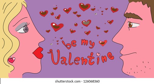 man and woman and Valentine's lettering