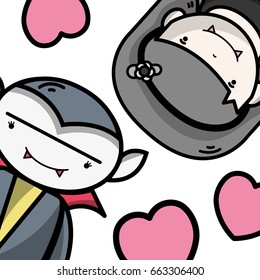 man and woman vampieres couple with hearts