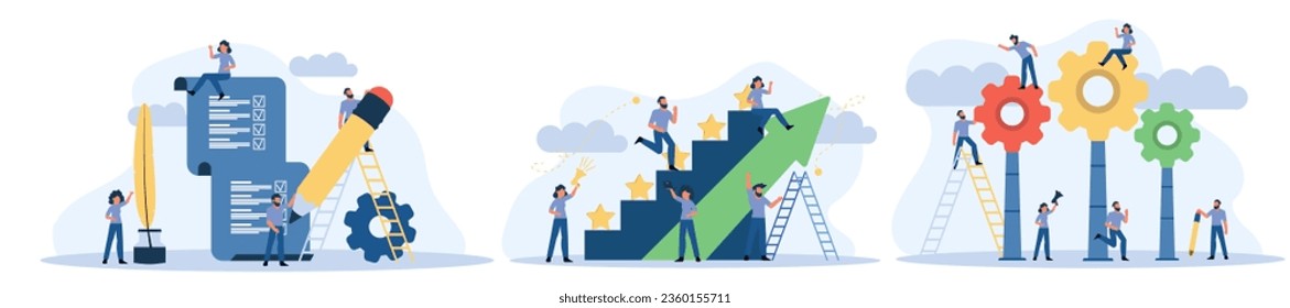 Man and woman vector business reward satisfaction employee. Feedback graphic illustration leader competition. Steps stars feedback work concept. Job motivation company evaluation good quality rating