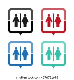 Man and Woman - vector icon; map pointer;  message bubble