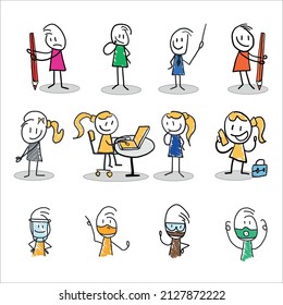 Man and woman vector stick figures set 