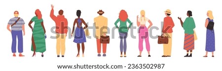 Man and woman view from back set isolated on white background. Viewed from behind various people characters. Vector standing people wearing casual clothes flat illustrations