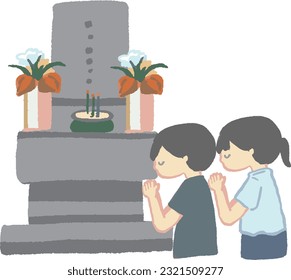  Man and woman visiting grave handdrawn watercolor illustration