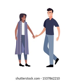 man and woman walking activity outdoors vector illustration