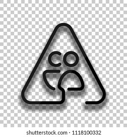 Man and woman in warning triangle. Sign for pedestrians. Linear icon with thin outline. One line style. Black glass icon with soft shadow on transparent background