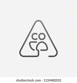 Man and woman in warning triangle. Sign for pedestrians. Linear icon with thin outline. One line style. On grid background