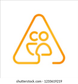 Man and woman in warning triangle. Sign for pedestrians. Linear icon with thin outline. One line style. Orange sign with low light on white background