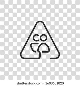 Man and woman in warning triangle. Sign for pedestrians. Linear icon with thin outline. One line style. Black symbol on transparency grid