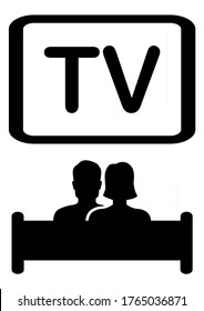 A man and a woman are watching TV. Married couple. Home leisure. Boy and girl. Husband and wife. TV industry.  Vector Image Poster.