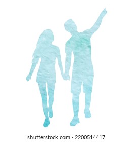 man and woman watercolor silhouette isolated, vector