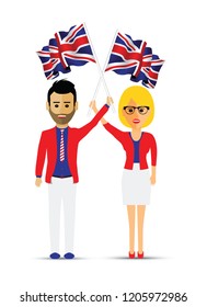 man and woman waving the uk flag
