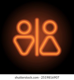 Homem, mulher, wc simples ícone vetor. Design plano. Néon laranja no fundo preto.ai