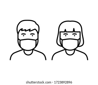 A Man And Woman Wear A Mask To Avoid Covid-19 Icon Vector