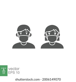 a man and woman wear a mask icon. People wearing protective surgical mask. Concepts of disease, coronavirus quarantine. Covid-19 Notice Safety sign Vector illustration Design white background EPS10