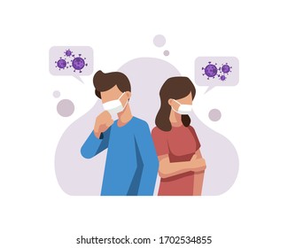 A Man And Woman Wear A Mask To Prevent Coronavirus Transmission Vector