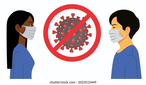 Man and woman wear medical mask, people who are in anxiety and fear because of the coronavirus. Concept of coronavirus quarantine. People in protective face masks. Isolated vector illustration on white background.