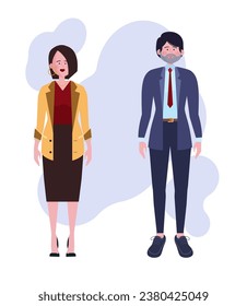 Man and woman wearing clothes in formal style. Flat vector illustration. Dress code, elegant business attire, fashion concept