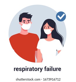 Man and woman wearing a face mask and avoiding infected people. Virus prevention and protection. Coronovirus alert. Isolated vector illustration in cartoon style