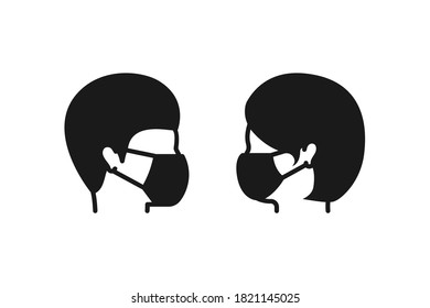 Man and woman wearing a face mask to prevent the spread of COVID-19 flat icon isolated on white background. Vector illustration