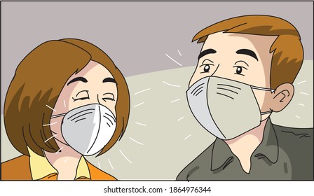 Man and woman wearing face mask