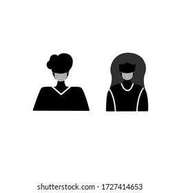 Man and woman wearing medical mask. Protection mask, disease, pollution, coronavirus, allergies, sickness. Silhouette vector style.