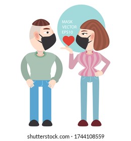 Man And Woman Wearing Medical Mask, illustration vector cartoon