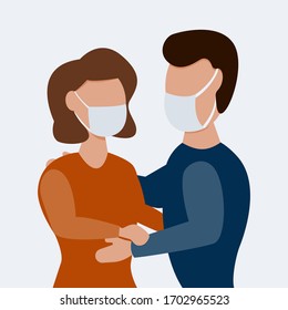 Man with woman wearing protective masks together