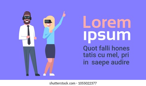 Man And Woman Wearing Vr Headset Virtual Reality Glasses Over Background With Copy Space