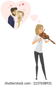 Man and woman wedding. Couple relationship, romantic date. Man proposes to girlfriend. Guy confesses his love to girl. People listen to live music violinist performance. Musician performing violin